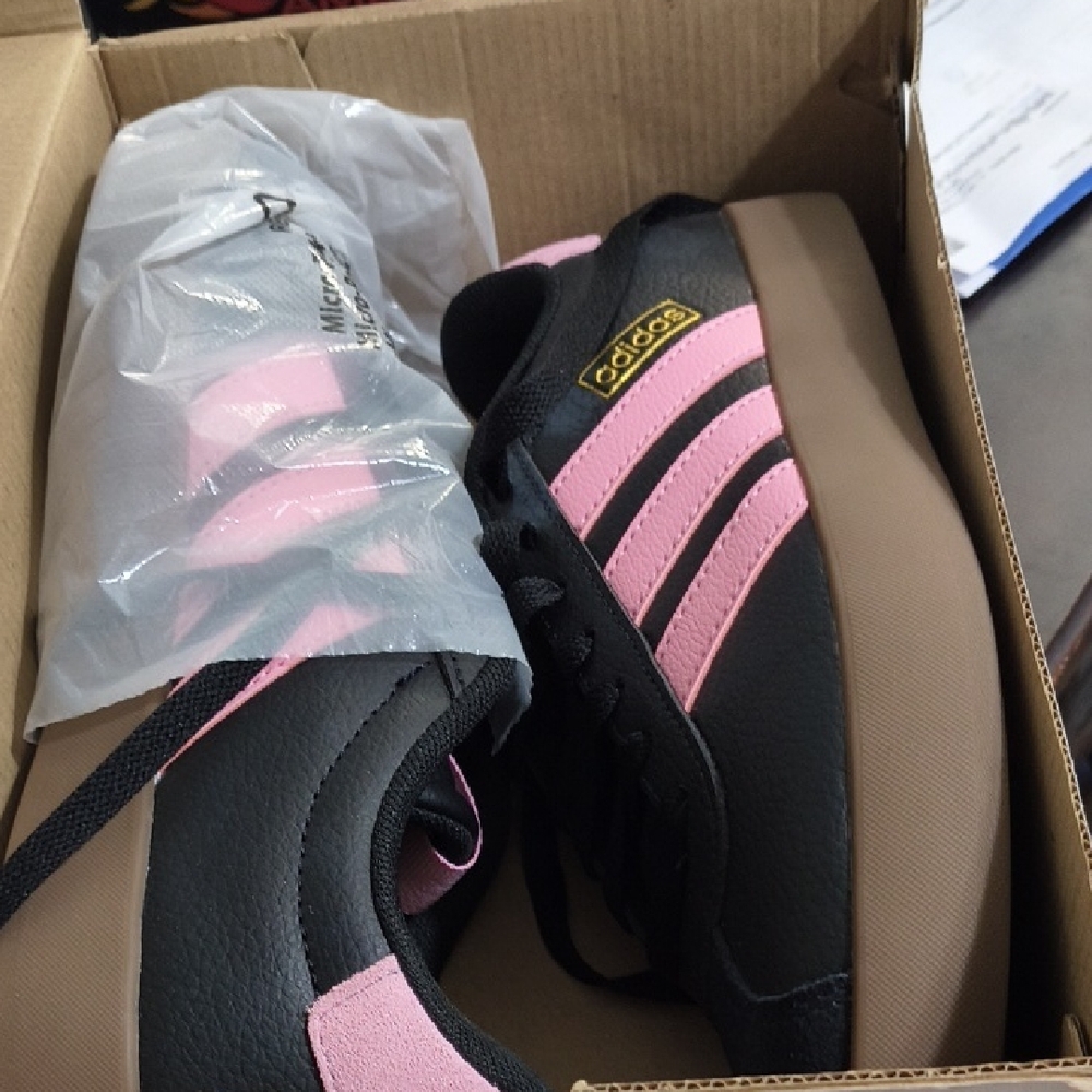 Adidas Women's Black and Pink Sneakers with Gold Logo